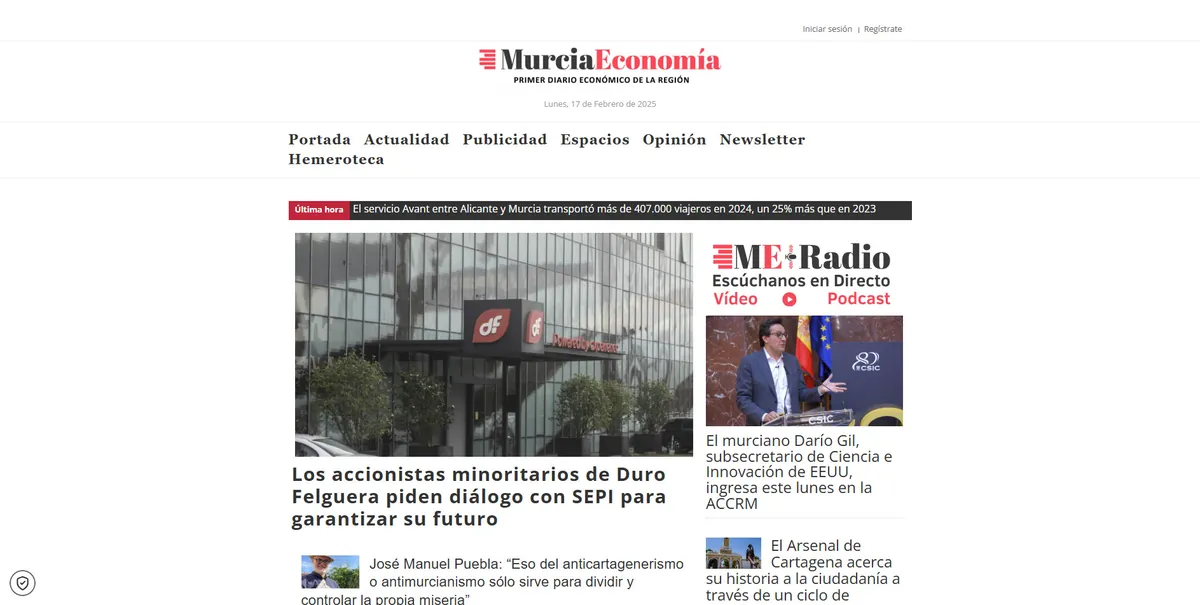 Home page of Murcia Economía, a newspaper in Murcia