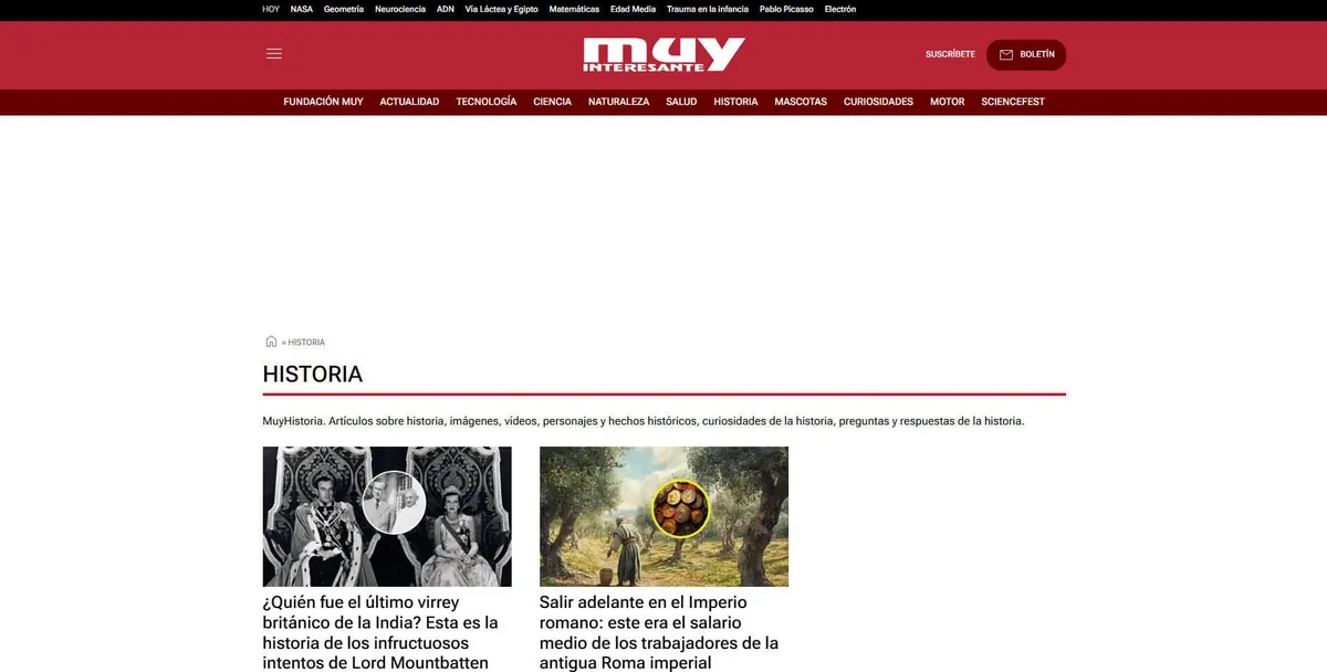 Home page of Muy Interesante History, a Spanish history site