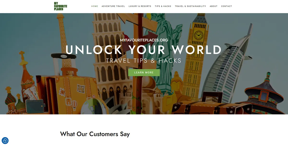 Home page of My Favourite Places, a US travel site