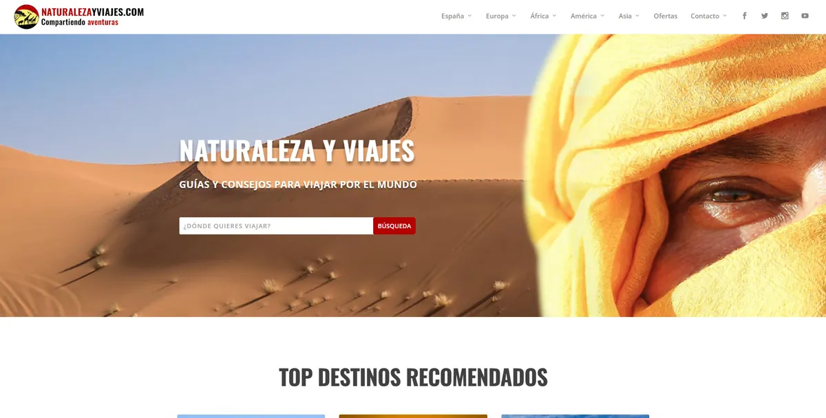 Home page of Naturaleza y Viajes, a Spanish travel site