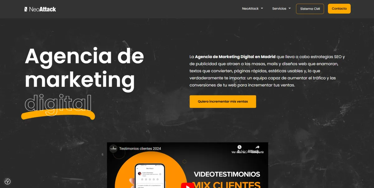 Home page of NeoAttack, a digital marketing agency in Madrid