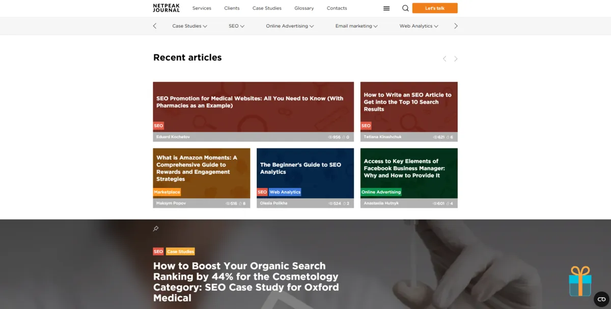 Home page of Netpeak, an SEO agency in New York