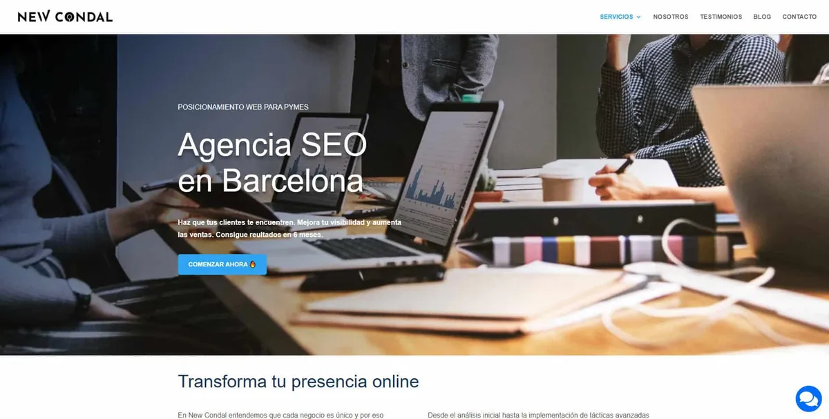 Home page of New Condal, an SEO agency in Barcelona