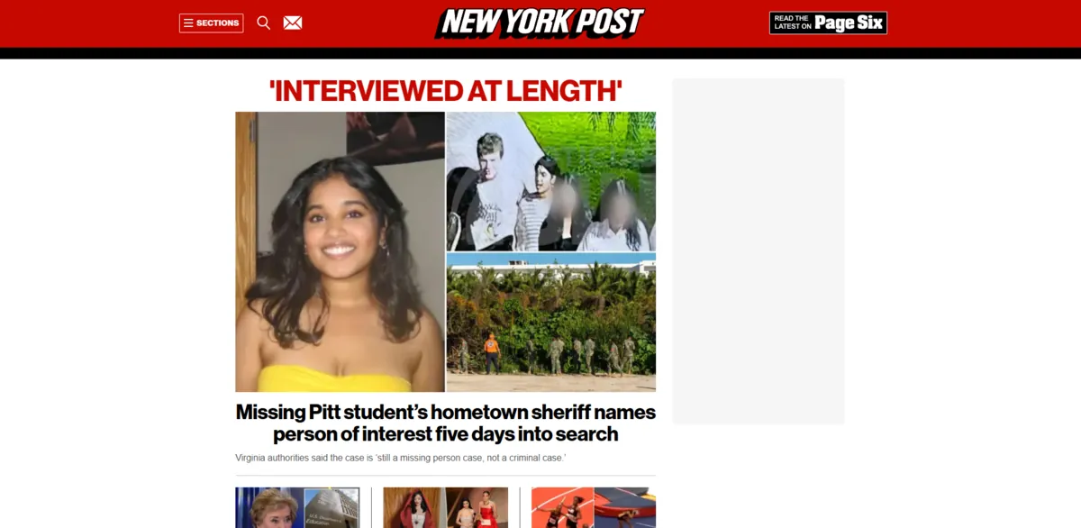 Home page of New York Post, a US newspaper