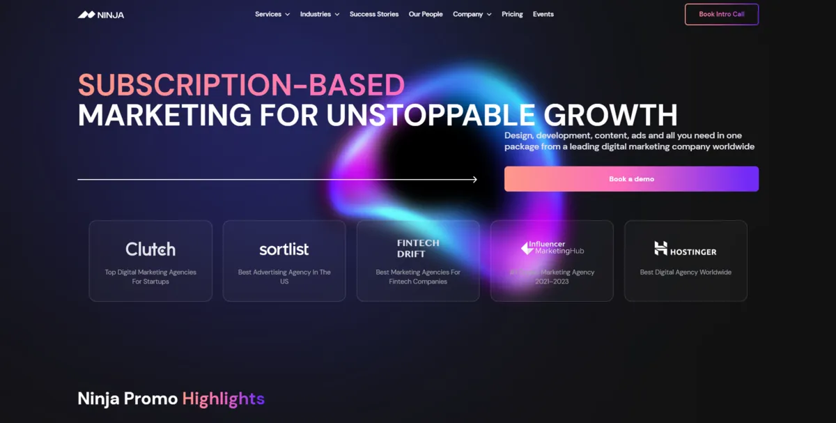 Home page of NinjaPromo, an SEO agency in New York
