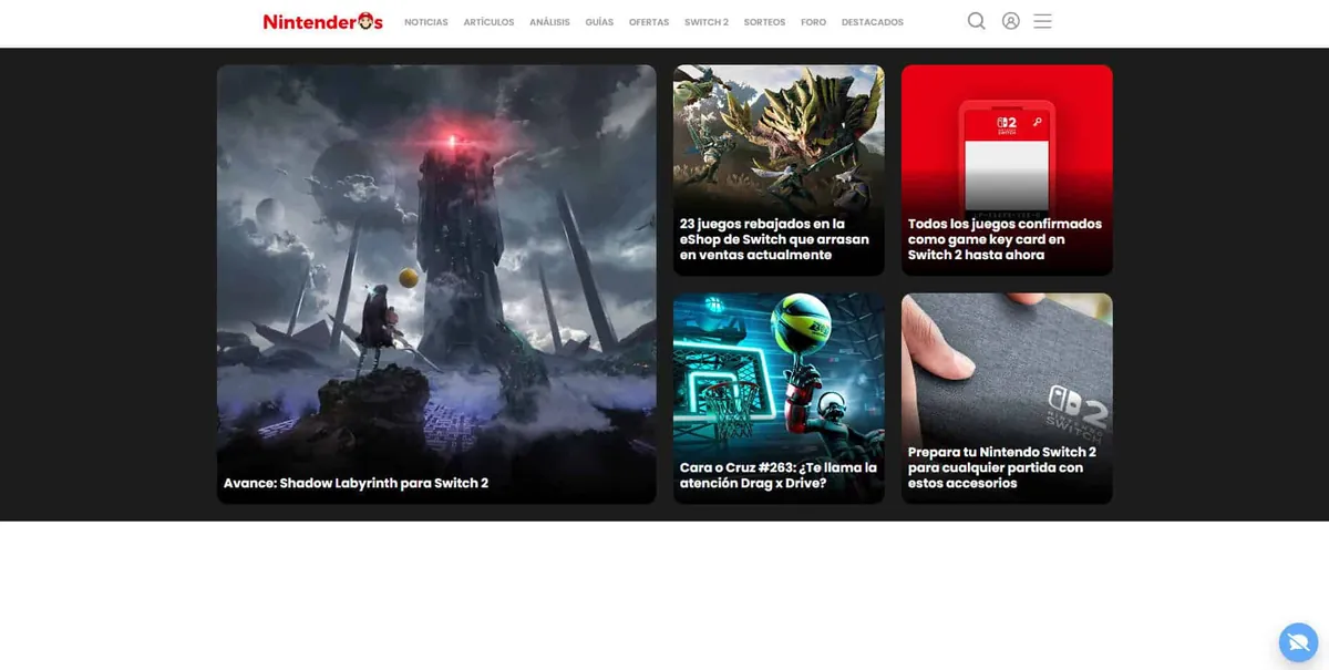 Home page of Nintenderos, a Spanish video game site