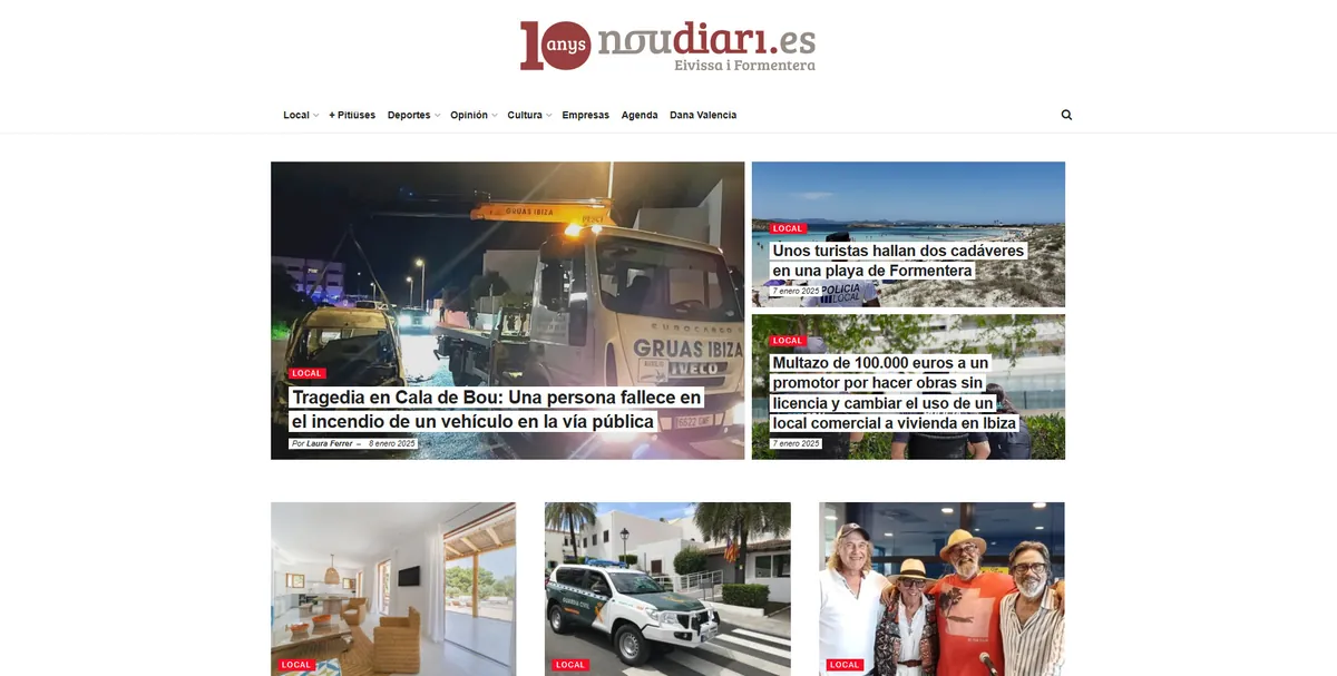 Home page of Noudiari, a newspaper in the Balearic Islands