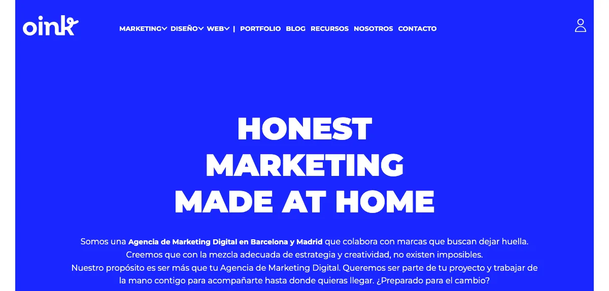 Página de inicio de Oink My God, agencia de marketing digital de Barcelona