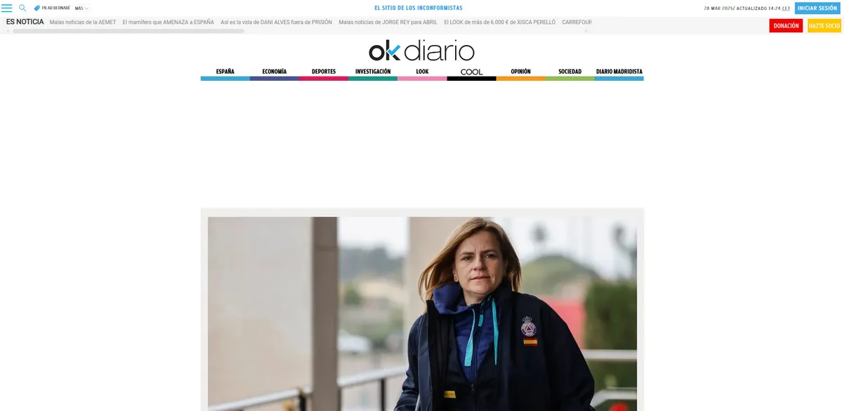 OKDiario news page with its section menu and a lead photo