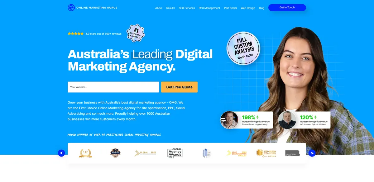 Home page of Online Marketing Gurus, an SEO agency in Sydney