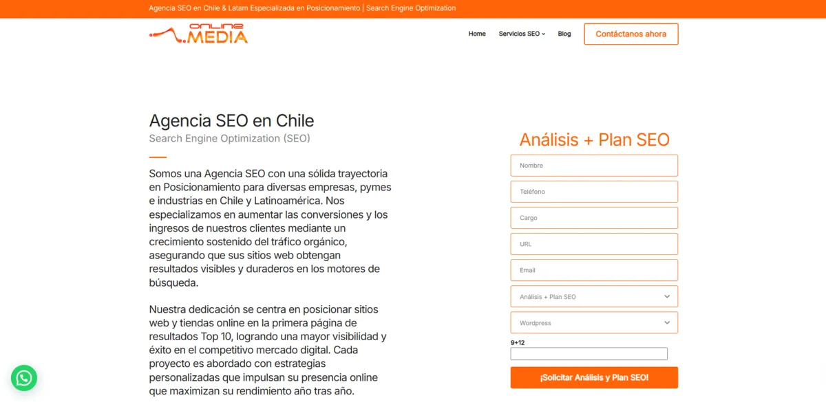 Home page of Online Media, an SEO agency in Chile