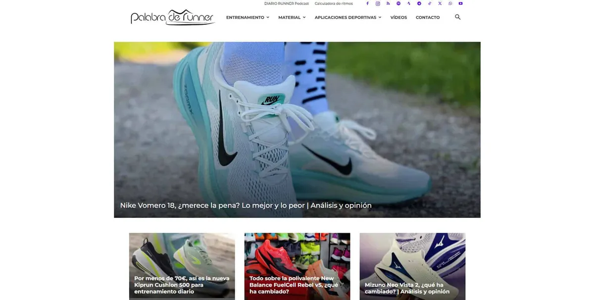 Home page of Palabra de Runner, a Spanish running site
