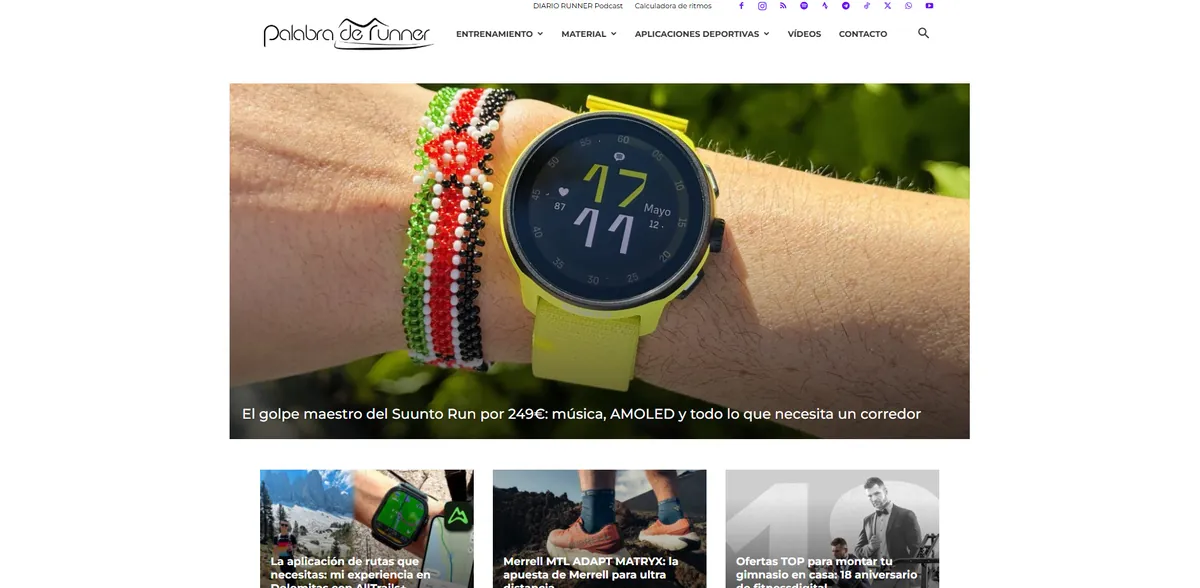 Home page of Palabra de Runner, a Spanish sports site