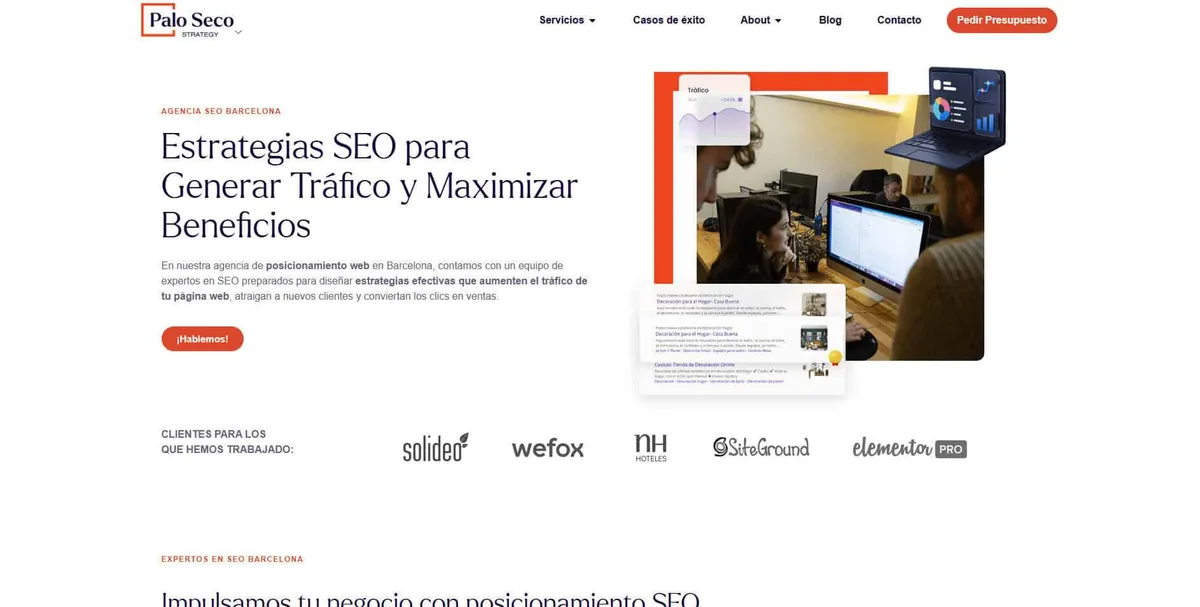 Home page of Palo Seco, an SEO agency in Barcelona