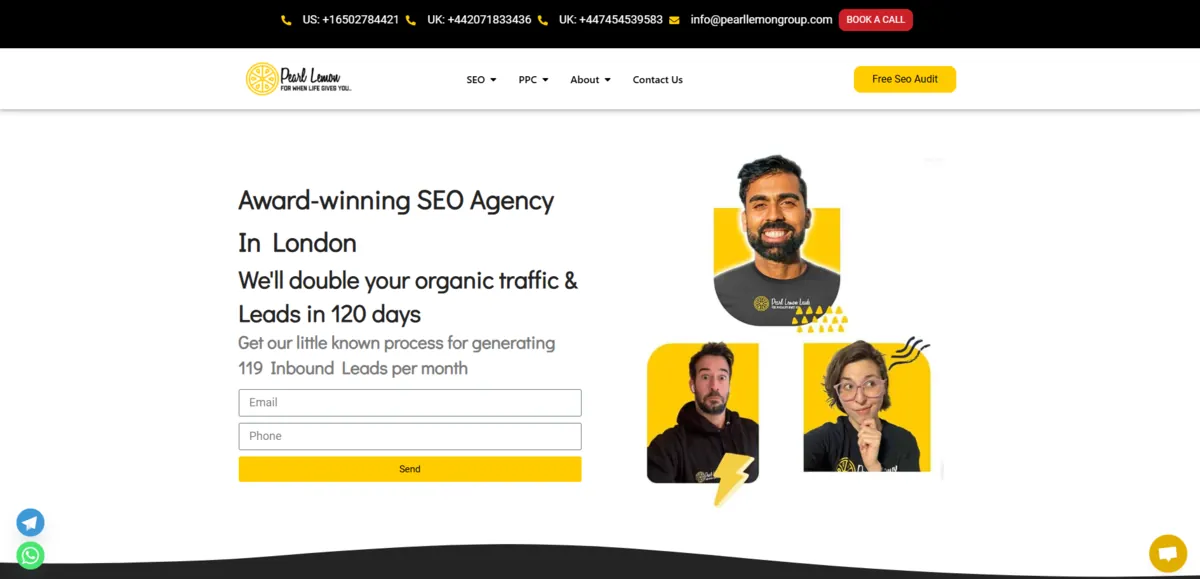 Home page of Pearl Lemon, an SEO agency in London