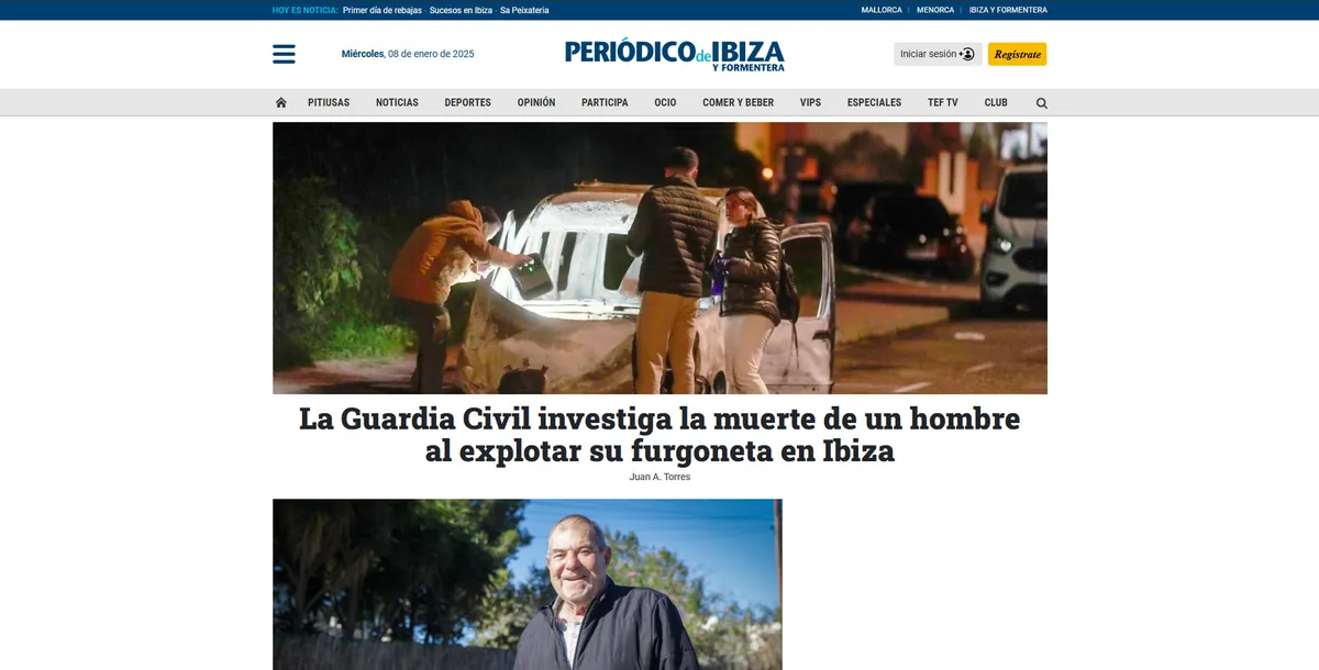 Home page of Periódico de Ibiza, a newspaper in the Balearic Islands
