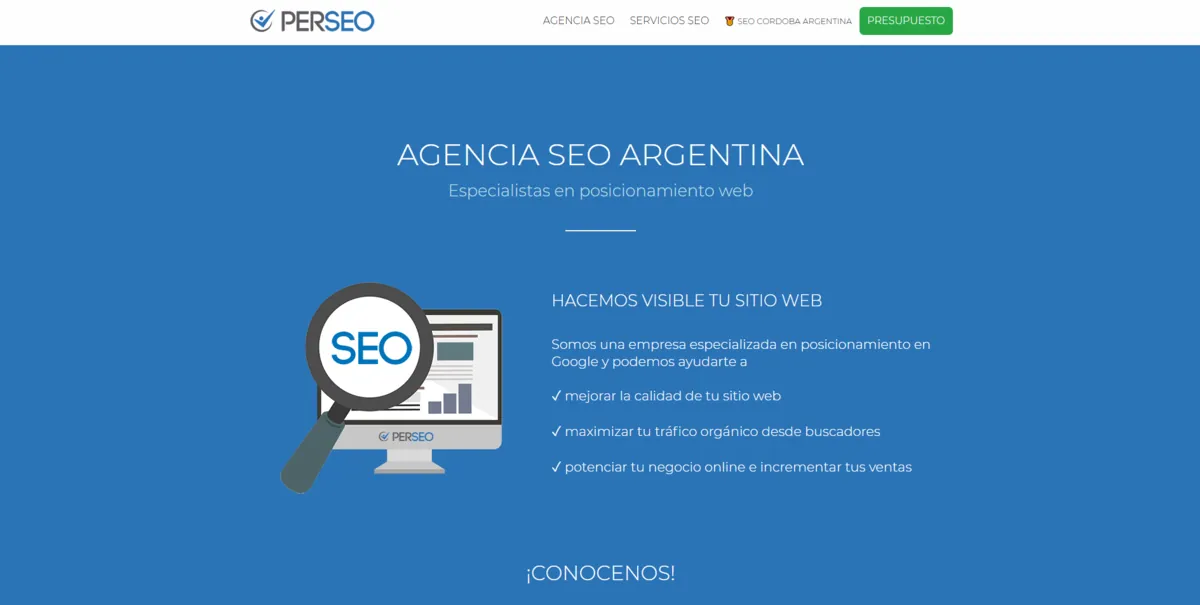 Home page of Perseo, an SEO agency in Argentina