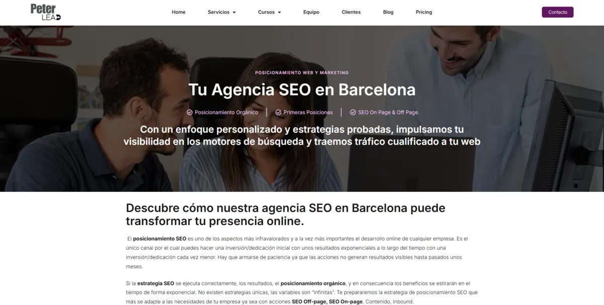Home page of Peter Lead, an SEO agency in Barcelona