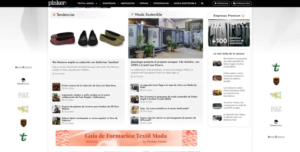 Home page of Pinker Moda, a Spanish fashion magazine