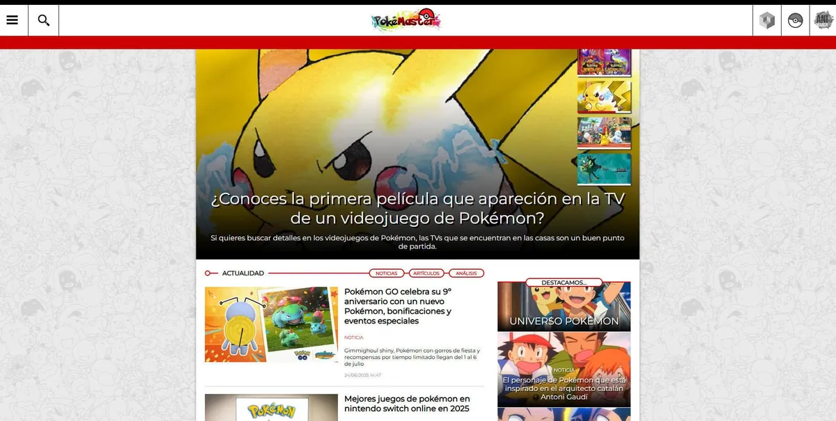 Home page of PokéMaster, a Spanish video game site