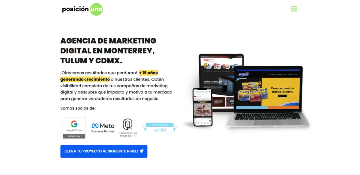 Home page of PosicionUno, an SEO agency in Mexico