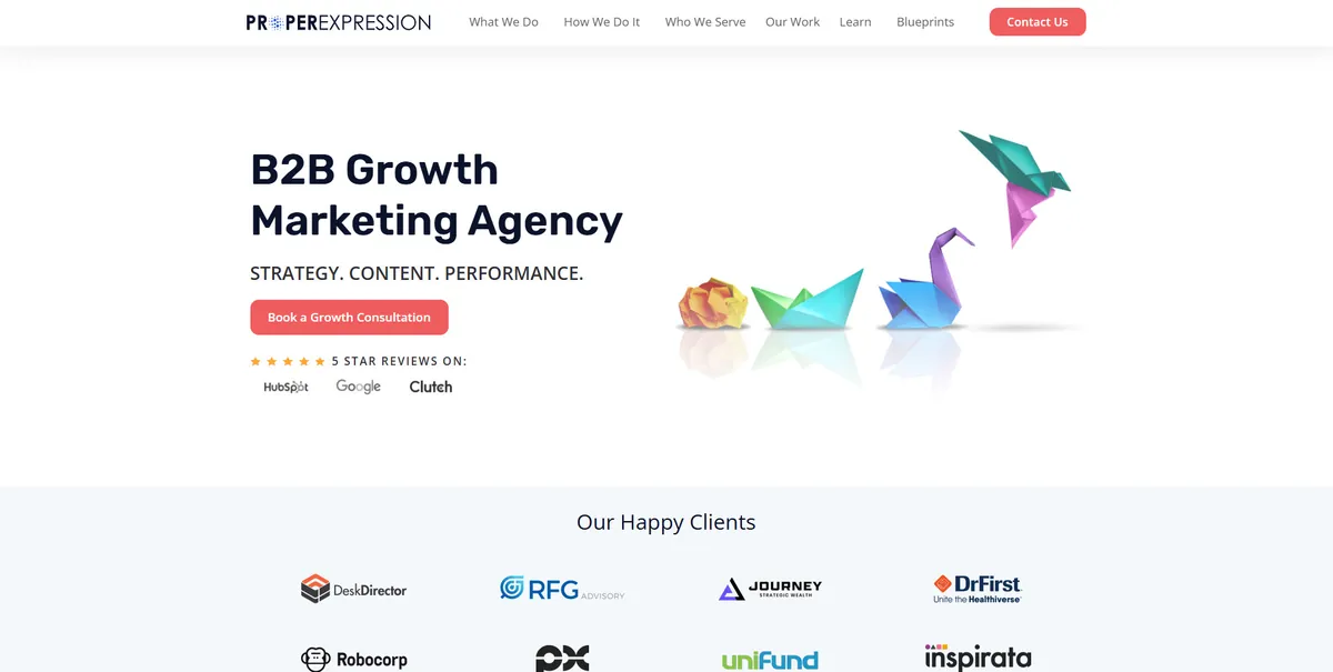 Home page of Proper Expression, an SEO agency in New York