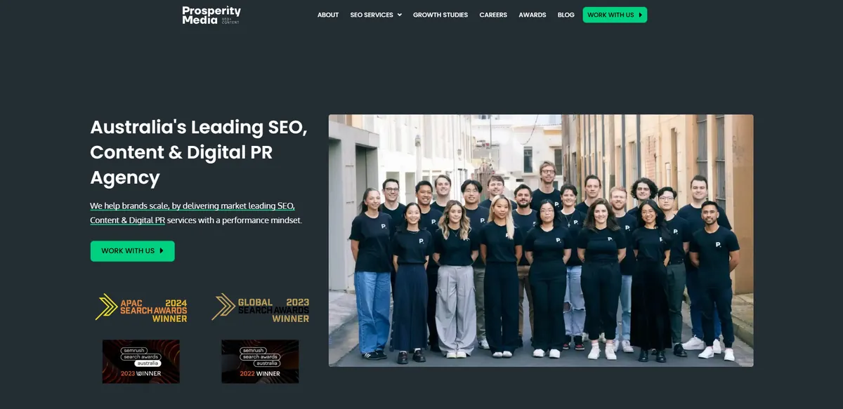 Home page of Prosperity Media, an SEO agency in Sydney