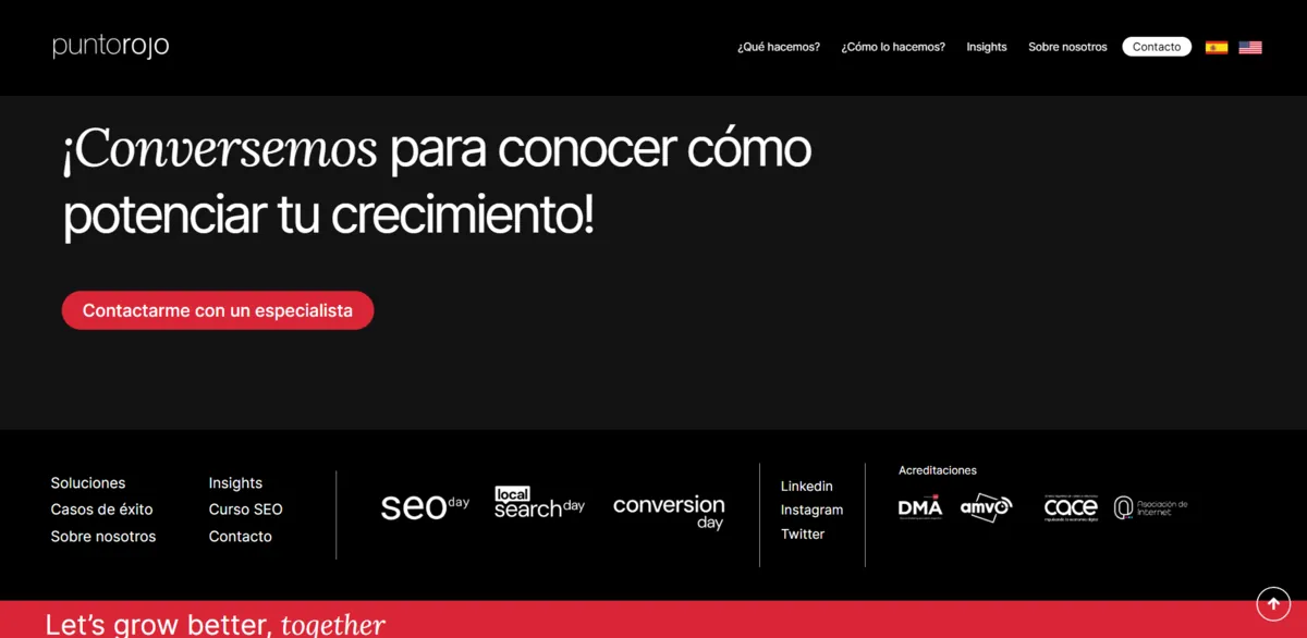 Home page of Punto Rojo, an SEO agency in Chile