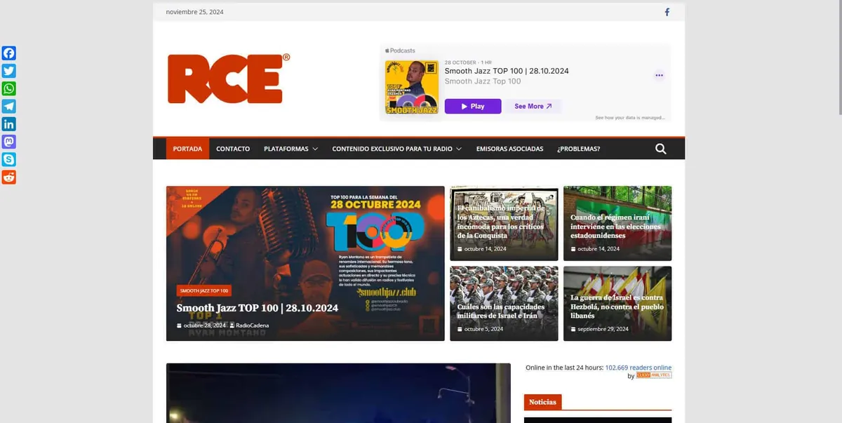 Home page of Radio Cadena, a Spanish radio station