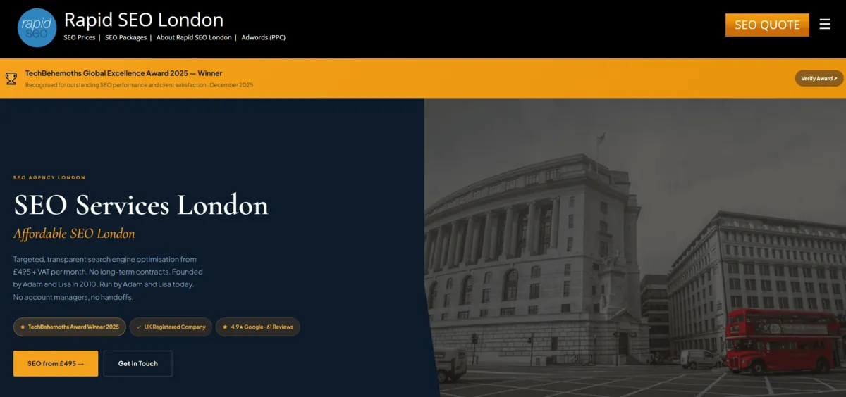 Home page of Rapid SEO London, an SEO agency in London
