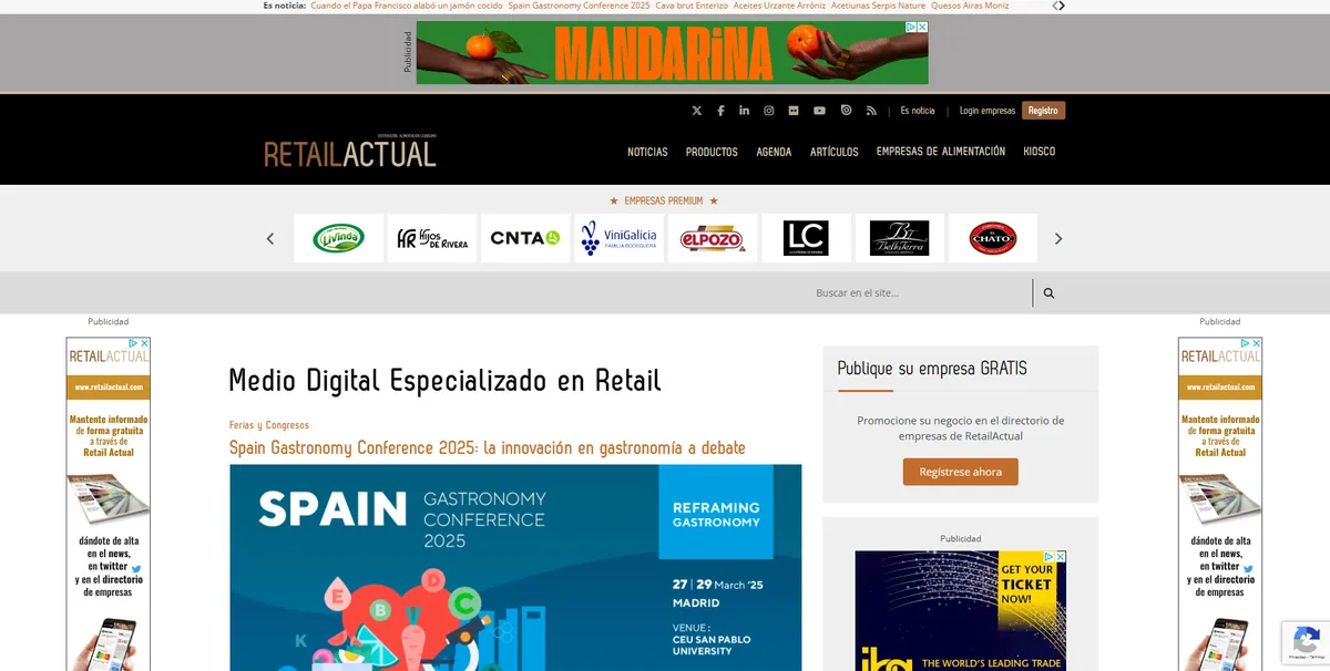 Home page of Retail Actual, a Spanish food site