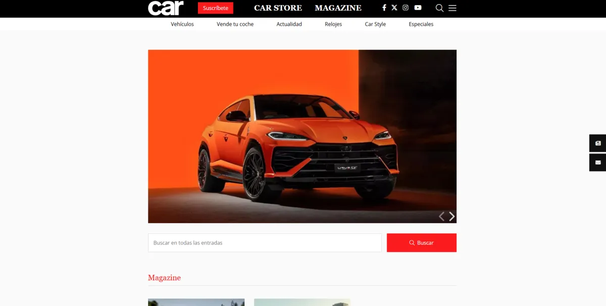 Home page of Revista CAR, a Spanish motoring site
