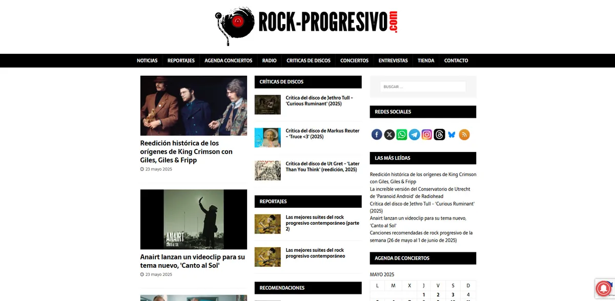 Home page of Rock-Progresivo, a Spanish music site