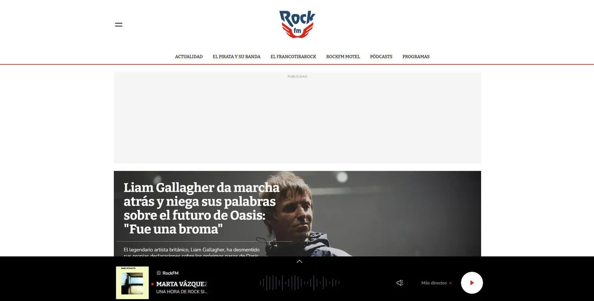 Home page of RockFM, a Spanish radio station