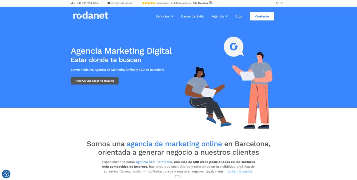 Home page of Rodanet, an SEO agency in Barcelona