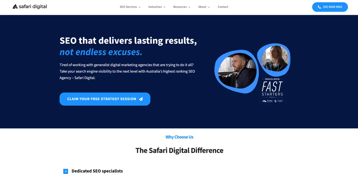 Home page of Safari Digital, an SEO agency in Sydney
