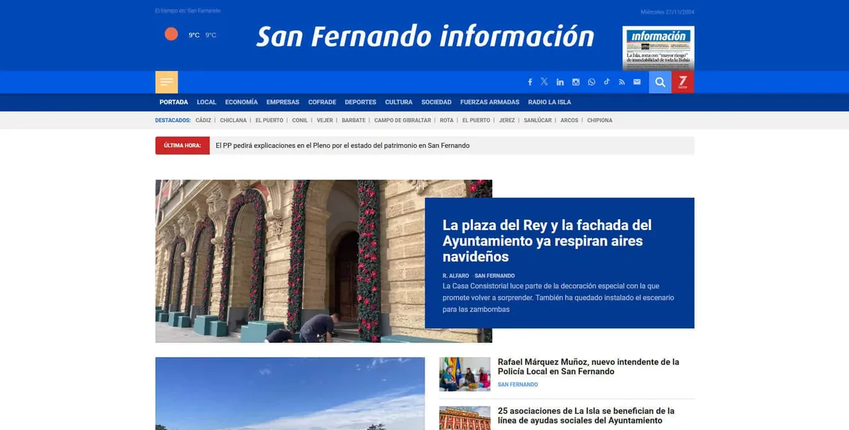 Home page of San Fernando Información, a newspaper in Cádiz