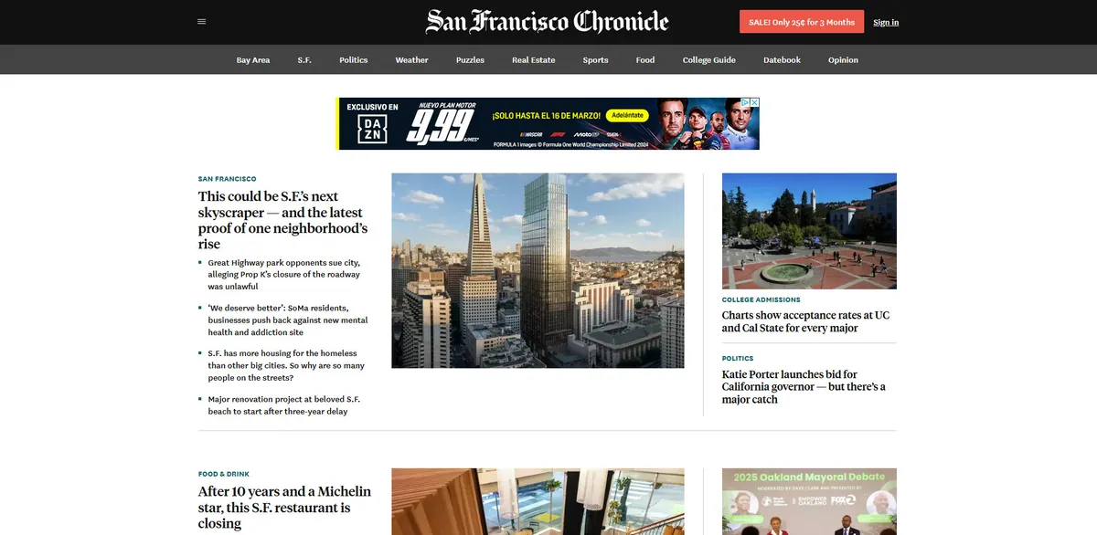 Home page of San Francisco Chronicle, a US newspaper