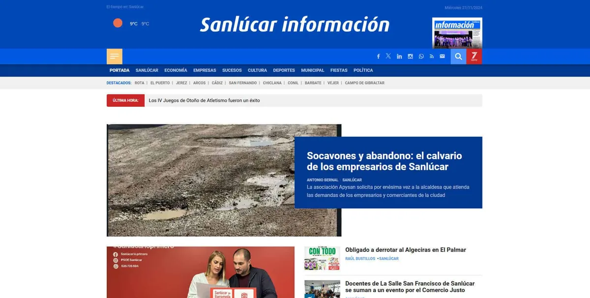 Home page of Sanlúcar Información, a newspaper in Cádiz