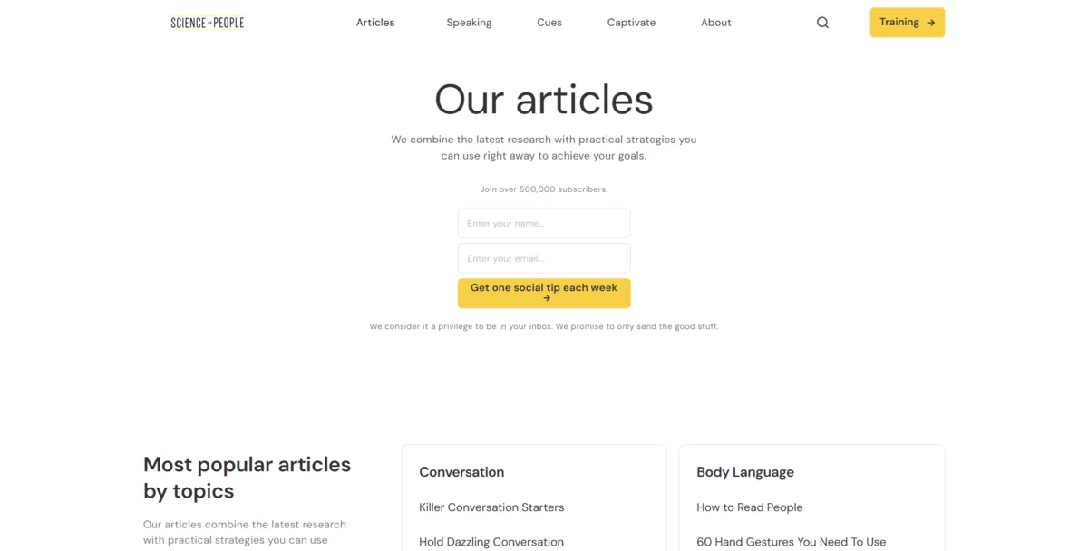 Home page of Science of People, a US business site