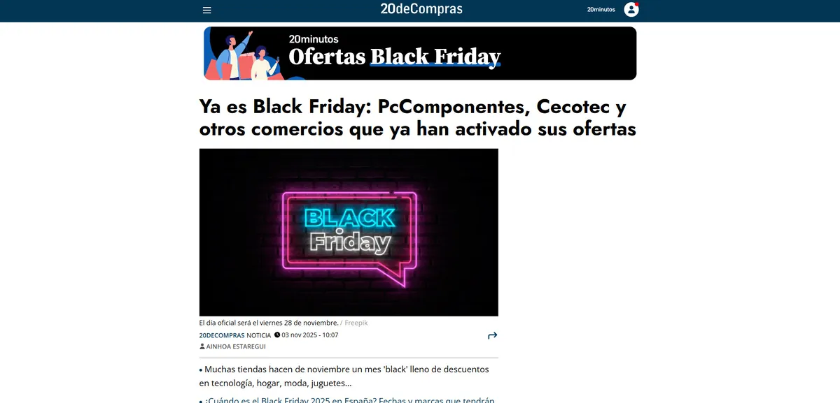 20minutos article on PcComponentes, Cecotec and other shops starting Black Friday early