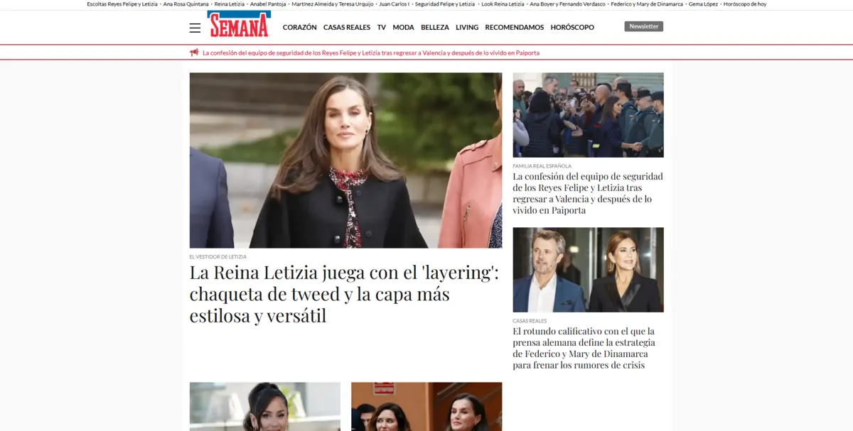 Home page of Semana, a Spanish-language celebrity magazine