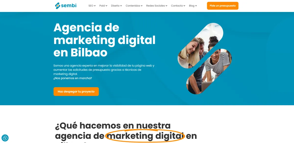 Home page of Sembi, an SEO agency in Bilbao