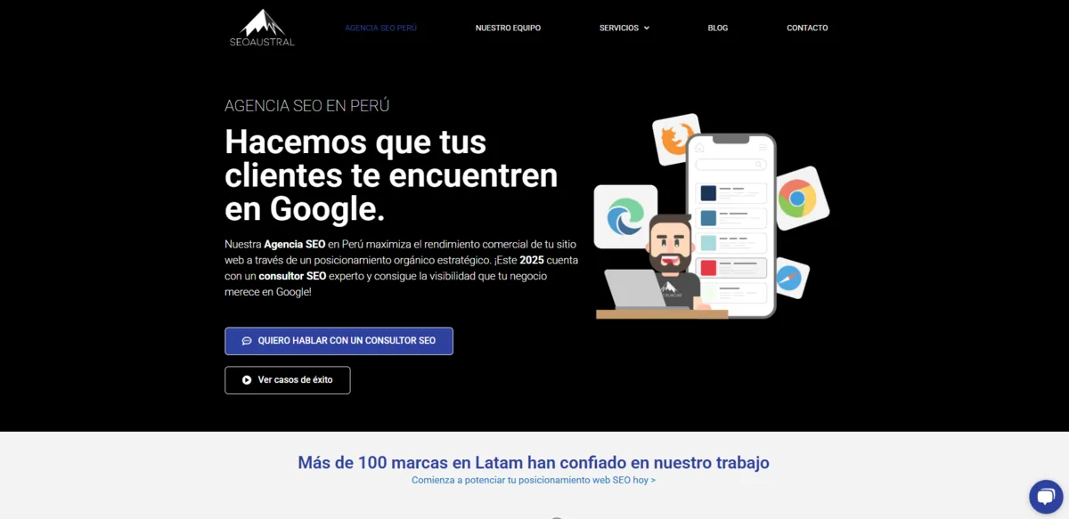 Home page of SEO Austral, an SEO agency in Peru