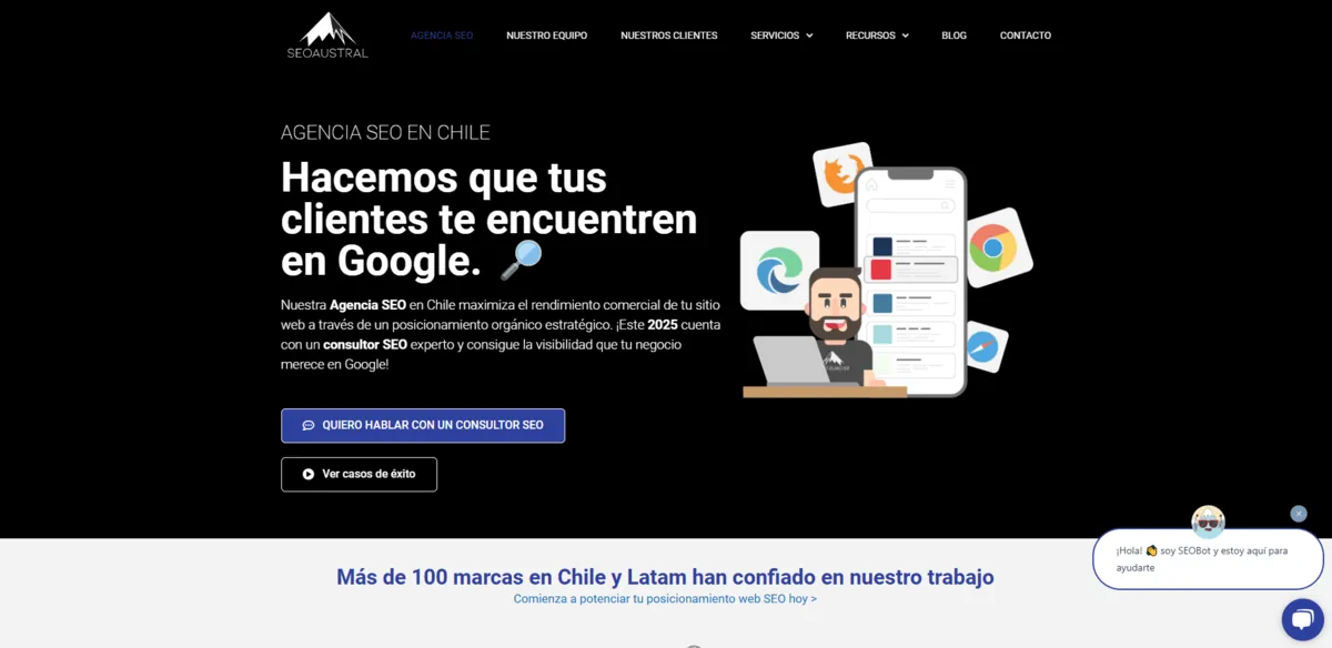 Home page of SEO Austral, an SEO agency in Chile