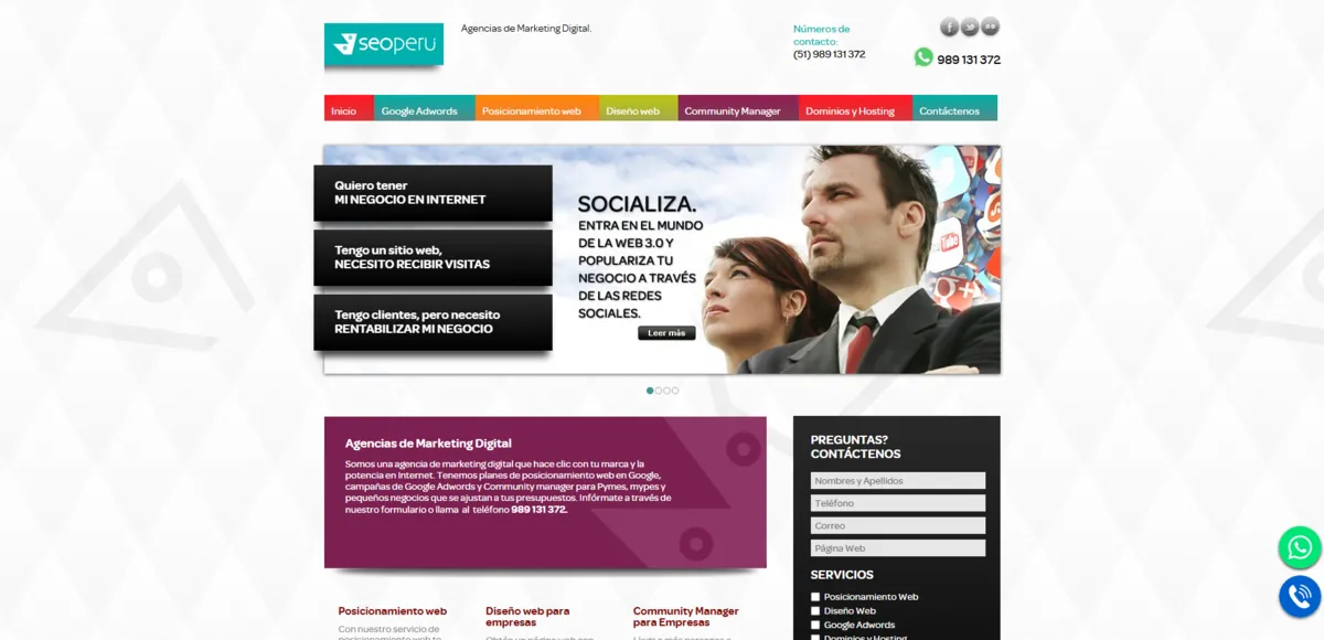Home page of SEO Perú, an SEO agency in Peru