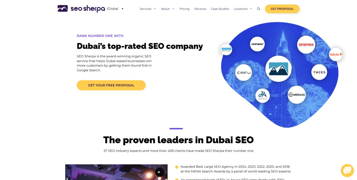 Home page of SEO Sherpa, an SEO agency in Dubai