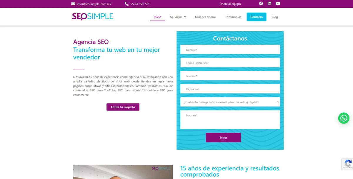 Home page of SEO Simple, an SEO agency in Mexico