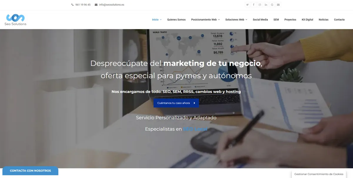Home page of Seo Solutions, an SEO agency in Valencia
