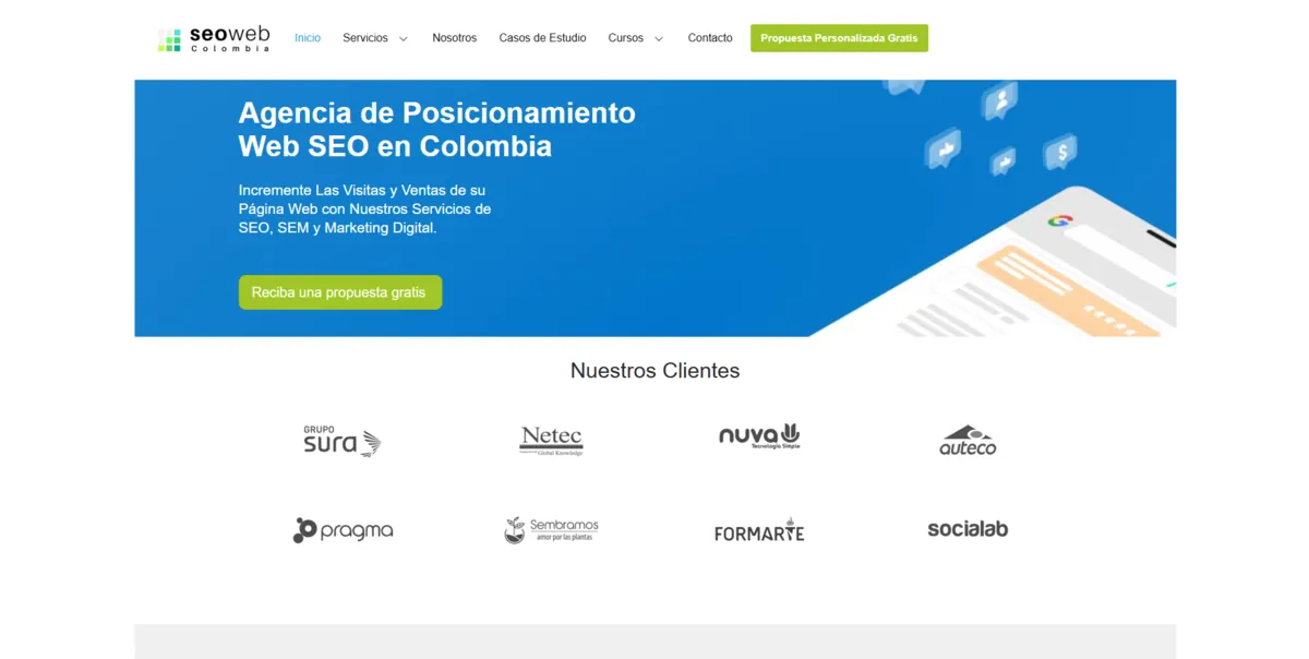 Home page of SEO Web Colombia, an SEO agency in Colombia